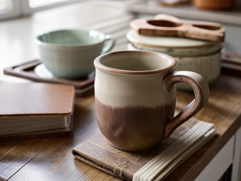 Carnet de notes posé sur un plan de travail de cuisine avec une tasse à café