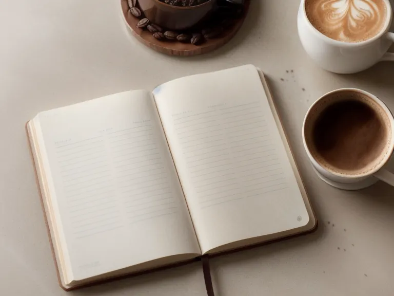 Main écrivant du vocabulaire d'hôtel espagnol dans un carnet à côté d'un café, apprentissage autonome pour un voyage en solo